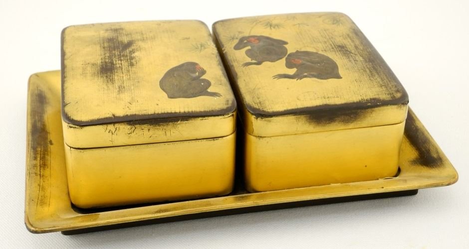 2 Japanese Lacquered Boxes and a Tray, 8 1/4". (1 of 3)