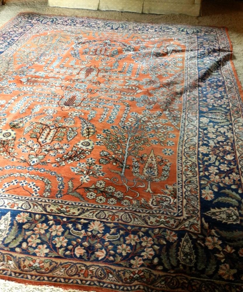 Approximately 12'8" x 9' Persian Carpet, showing wear. (1 of 5)