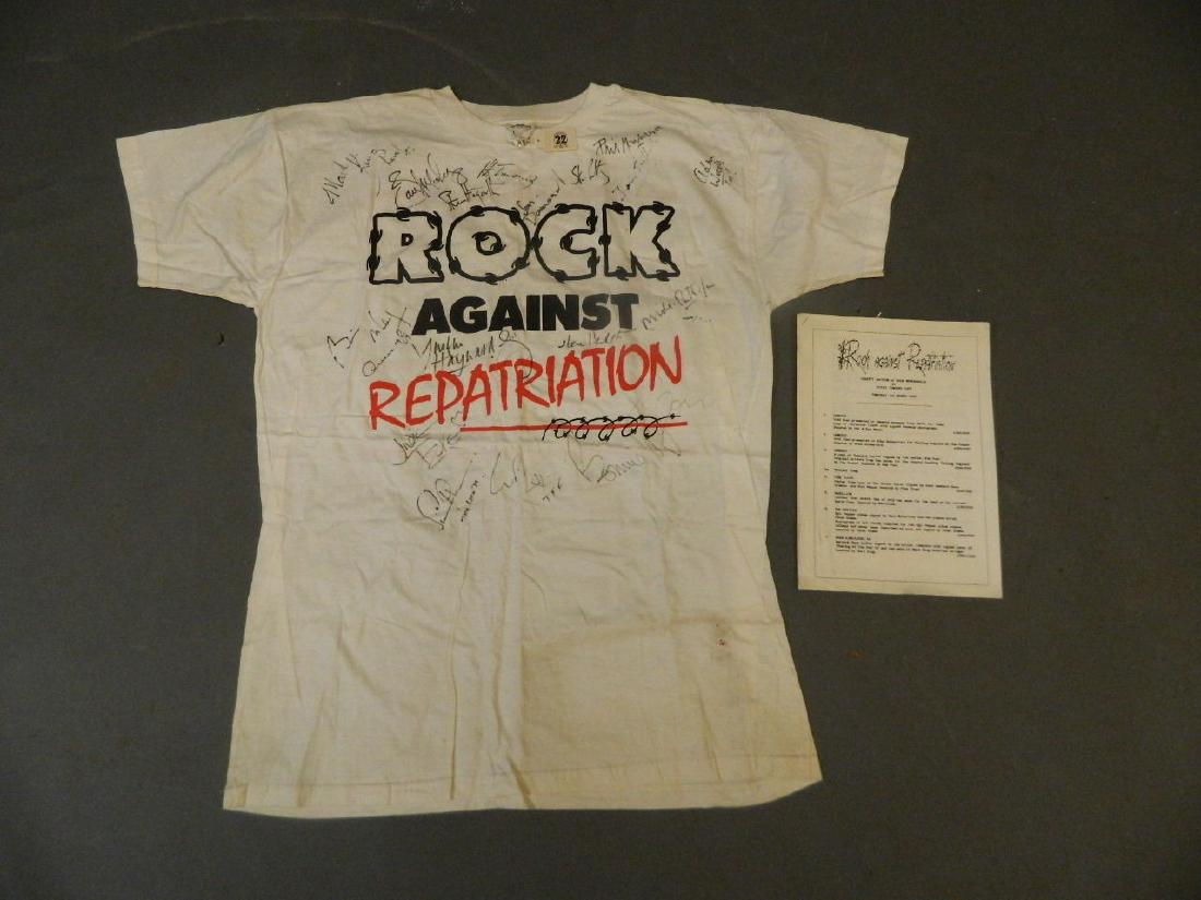 An original 'Rock Against Repatriation' t-shirt, signed (1 of 5)