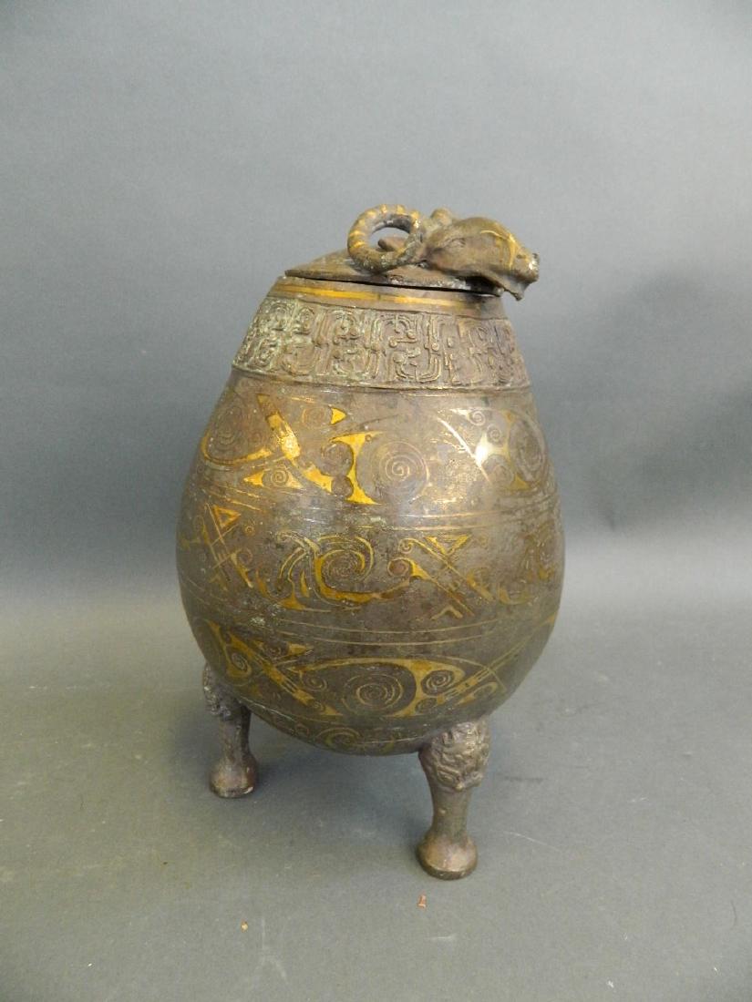 A Chinese Song style mixed metal jar and cover with (1 of 3)