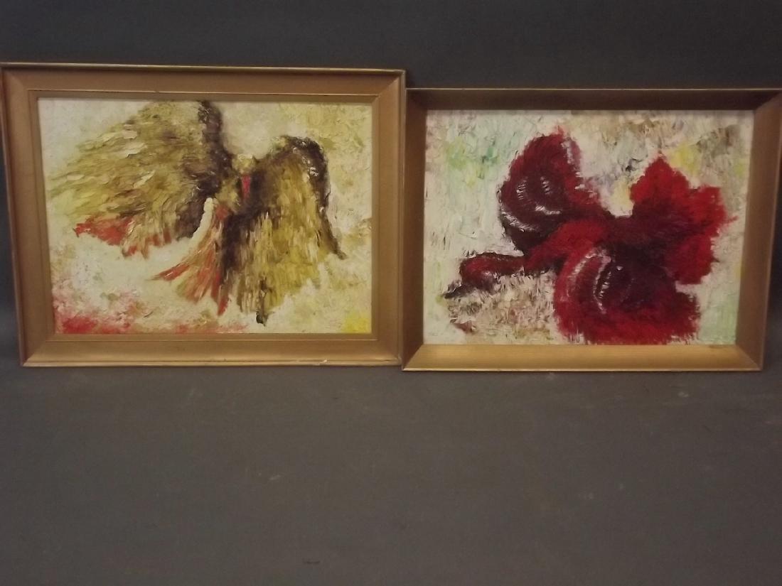 A pair of impasto impressionist oils on board, hawk and: A pair of impasto impressionist oils on board, hawk and a duck, each marked verso 'Capek', 19" x 14"