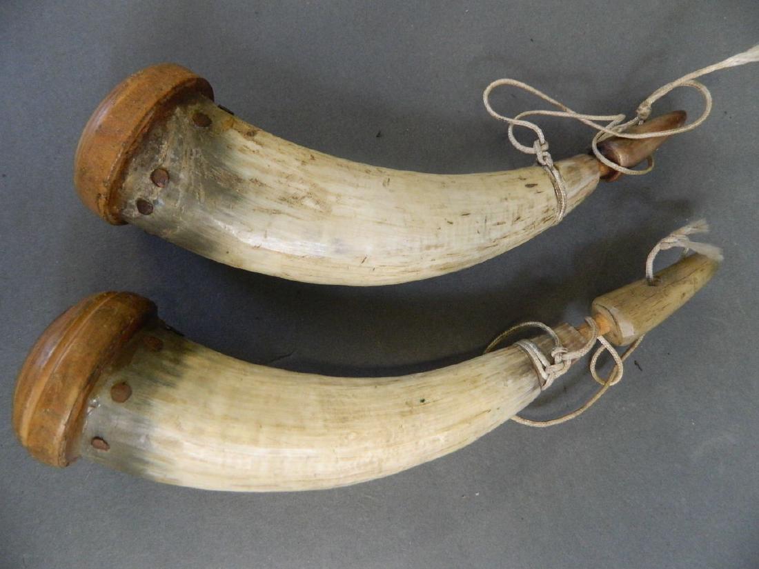 A pair of horn and wood powder flasks (1 of 1)