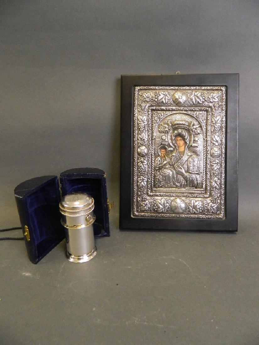 A Greek icon of the Virgin Mary in a 950 silver oklad, (1 of 6)