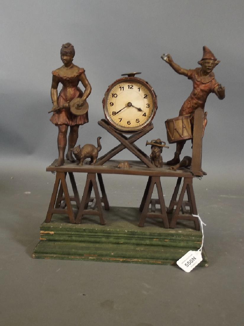 A C19th French bronzed spelter and wood mantle clock in (1 of 2)