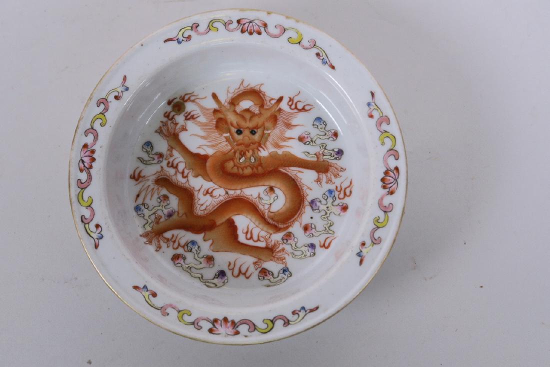 A Chinese polychrome enamel porcelain dish with dragon (1 of 3)