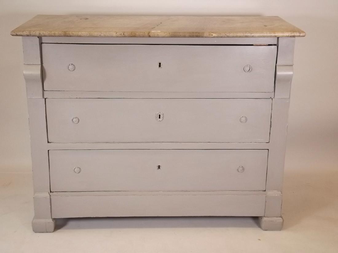 A C19th French painted three drawer commode with marble (1 of 3)
