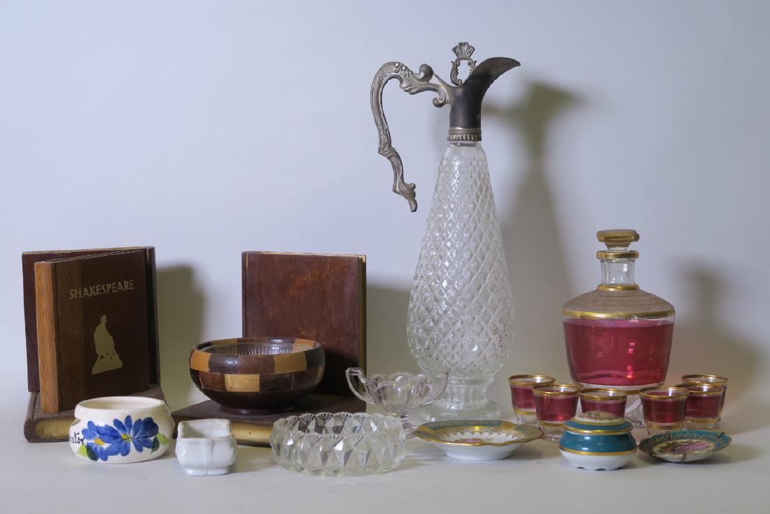A silver plate and glass claret jug, a gilt embellished (1 of 1)