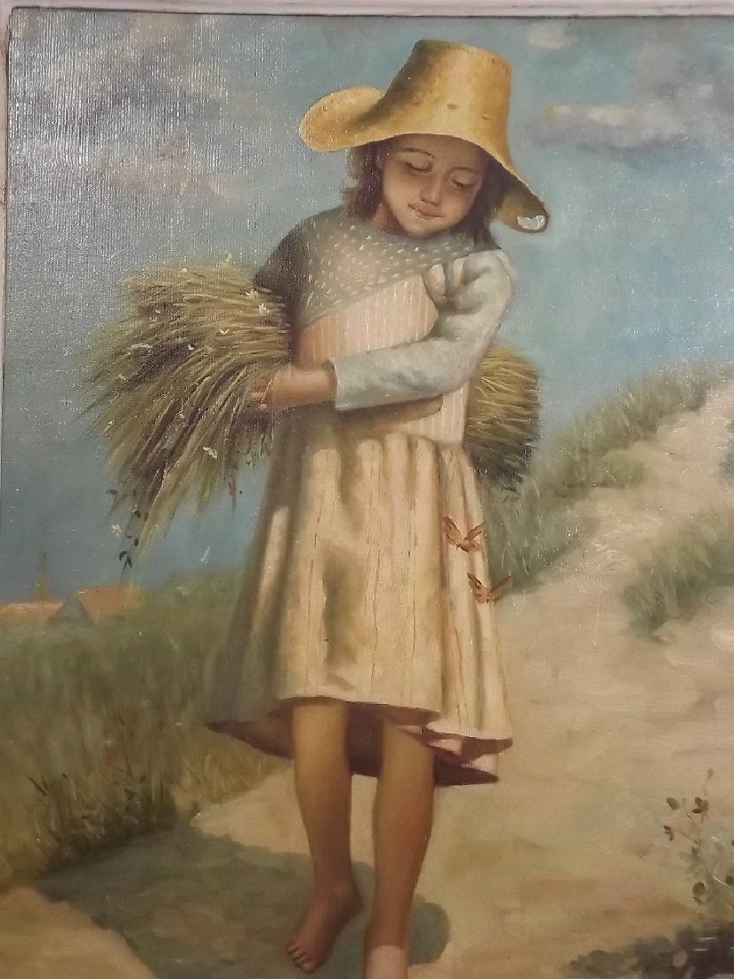 Rossi, oil on panel, young girl carrying a bundle of: Rossi, oil on panel, young girl carrying a bundle of hay along a coastal path, signed, 16" x 22"