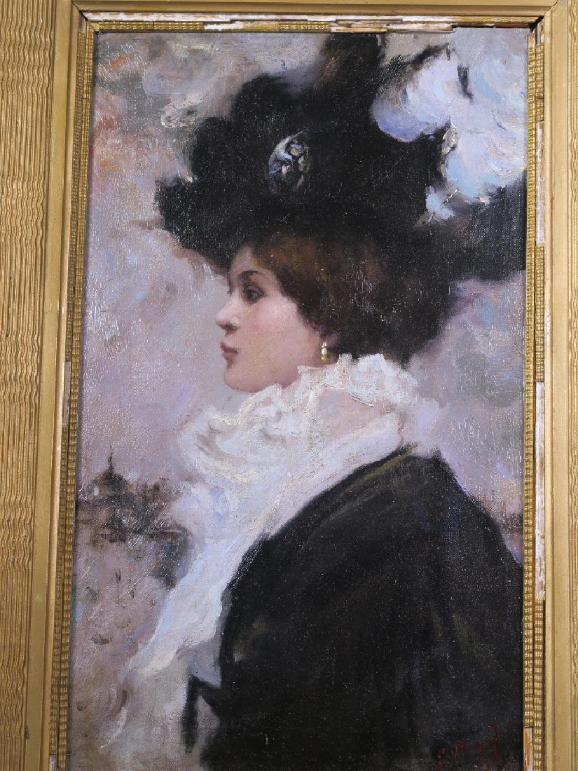 S. Picard, oil on board, portrait of a young lady in: S. Picard, oil on board, portrait of a young lady in Edwardian attire, 11½" x 20"