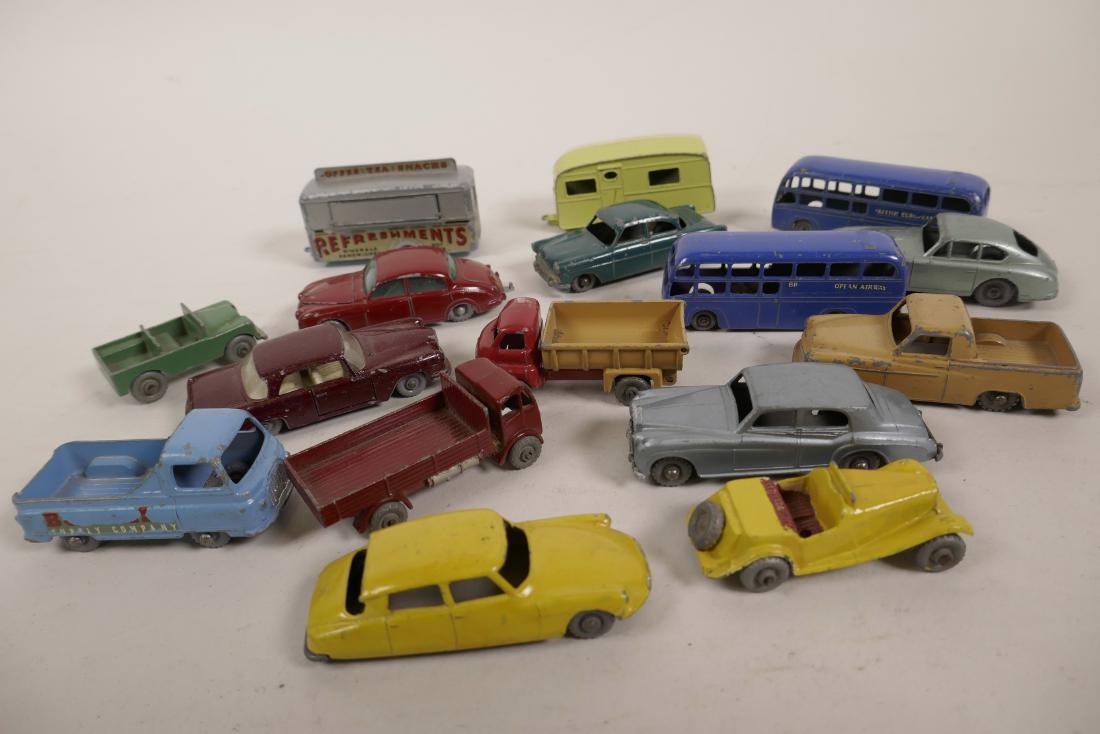 A small collection of Lesney Matchbox die cast vehicles: A small collection of Lesney Matchbox die cast vehicles including No. 74 mobile canteen, No. 23 Berkeley Caravan, British European Airways Coach etc