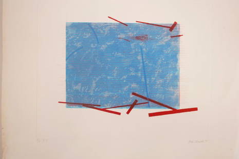 Yuko Shiraishi, abstract engraving in blue and red,: Yuko Shiraishi, abstract engraving in blue and red, signed and dated '81, 3/4 artist's proof, 17" x 21½"