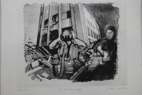 Michael Sandle R.A. (1936-) 'Israeli Defence Pilot: Michael Sandle R.A. (1936-) 'Israeli Defence Pilot (internet montage)', aquatint, artist's proof, signed and dated 2010, 26" x 31", and another by Sandle, etching of the Grim Reaper, unsigned but from