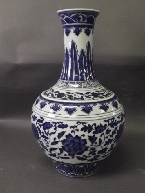 A large Chinese blue and white vase decorated with