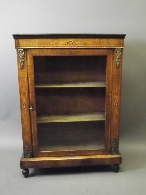 A Victorian inlaid walnut pier cabinet with brass mount