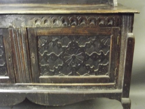 A C19th carved oak Welsh dresser with a boarded delft r - 2