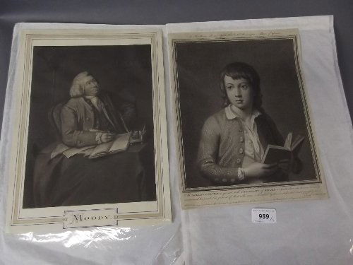 An C18th portrait engraving of Master Lawrence with: An C18th portrait engraving of Master Lawrence with dedication by T. Lawrence Son by John Raphael Smith 1783, 12'' x 9'', and another entitled 'Moody'