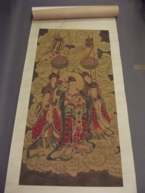 A Chinese scroll painted with an Empress and attendants: A Chinese scroll painted with an Empress and attendants by Ming Yi, 51'' x 25½''
