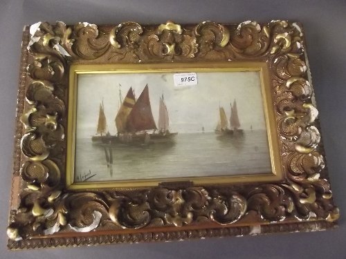 Attributed to C. Seifart, oil on panel, fishing boats: Attributed to C. Seifart, oil on panel, fishing boats at sea, signed, in a gilt frame, image 12'' x 7''