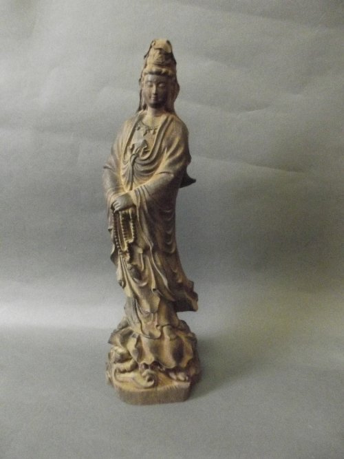 A good Chinese carved hardwood figure of Quan Yin, 13'': A good Chinese carved hardwood figure of Quan Yin, 13'' high