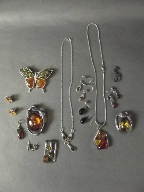 A collection of silver and amber jewellery, Best Bid: A collection of silver and amber jewellery, Best Bid
