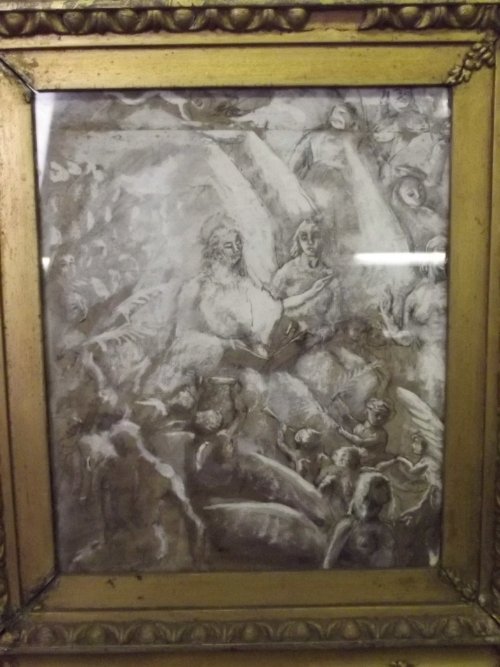 An antique ink and wash highlighted with white, study: An antique ink and wash highlighted with white, study of Christ with figures in attendance, on joined paper, 11'' x 9''