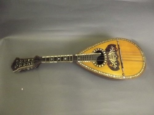 A fine quality C19th Italian tortoiseshell, ebony and: A fine quality C19th Italian tortoiseshell, ebony and Mother of Pearl mandolin by C.V. Carabba of Catania, in a leather case, 24½'' long