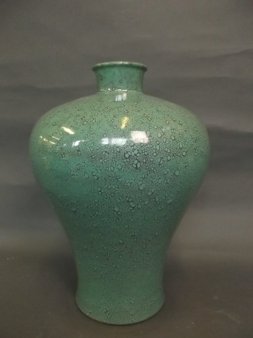 A Chinese Robin's egg glaze bulbous vase, impressed: A Chinese Robin's egg glaze bulbous vase, impressed mark to base, 12'' high