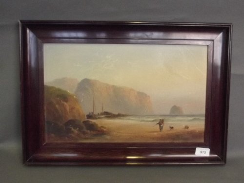 G.H. Jenkins, C19th oil on board, South Coast sea shore: G.H. Jenkins, C19th oil on board, South Coast sea shore with beached fishing boats and figures on the sands, 17¼'' x 11''