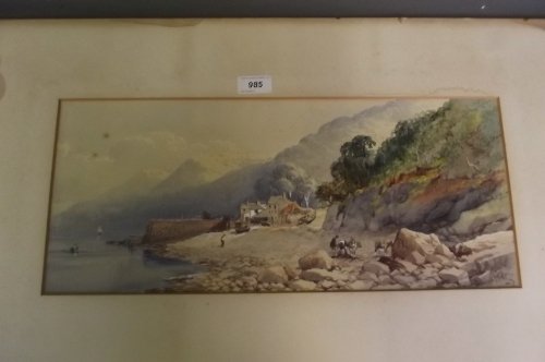 William Henry Pike (1846-1908), a C19th unframed waterc: William Henry Pike (1846-1908), a C19th unframed watercolour, beach scene with figures, donkeys etc, signed and dated '71, image 19½'' x 8½''