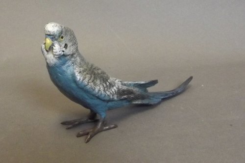 A cold painted bronze Budgie, impressed 'Bergm' to base: A cold painted bronze Budgie, impressed 'Bergm' to base, 7'' long