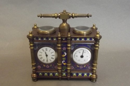 A cloisonné and brass double carriage clock, 5'' x 2¼'': A cloisonné and brass double carriage clock, 5'' x 2¼'', 4'' high