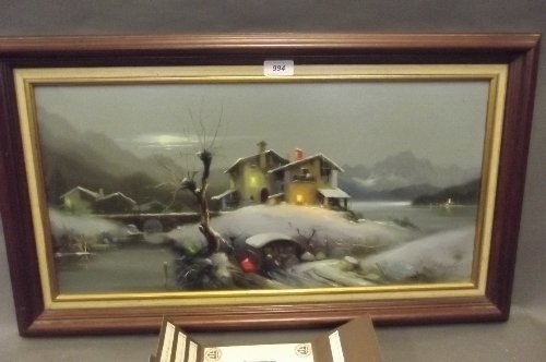 Silvano Gamba, oil on canvas, winter scene, signed, wit: Silvano Gamba, oil on canvas, winter scene, signed, with certificate, image 23½'' x 11½''
