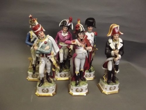 A set of 6 porcelain models of Napoleonic soldiers,: A set of 6 porcelain models of Napoleonic soldiers, 12'' high