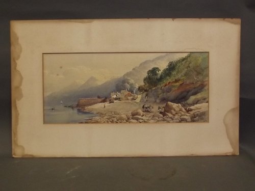 William Henry Pike (1846-1908), a C19th unframed: William Henry Pike (1846-1908), a C19th unframed watercolour, beach scene with figures, donkeys etc, signed and dated '71, image 19Â½'' x 8Â½''