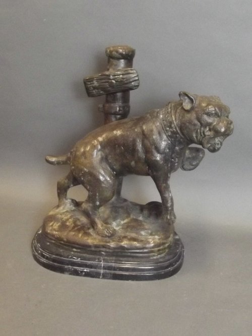 A large bronze figure of a bulldog after Valton, on a: A large bronze figure of a bulldog after Valton, on a marble base, 14'' high
