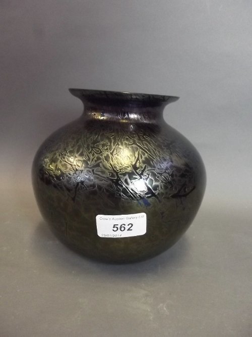 A Royal Brierley iridescent Studio glass vase, 6'' high: A Royal Brierley iridescent Studio glass vase, 6'' high