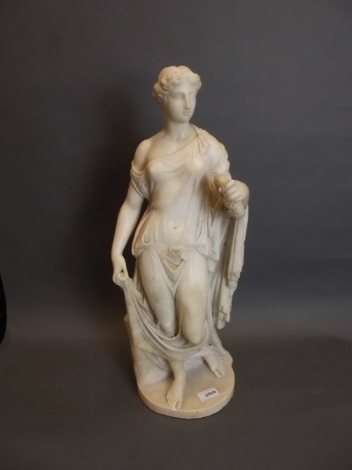 A fine C19th marble figure of a classical maiden: A fine C19th marble figure of a classical maiden holding a laurel wreath, 23½'' high