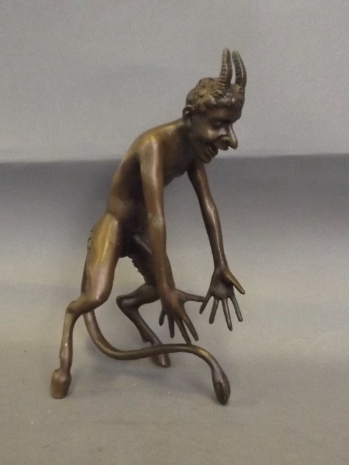 A bronze risqué figure of the Devil, 7'' high: A bronze risqué figure of the Devil, 7'' high