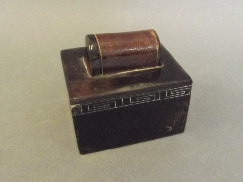 A square Chinese horn seal with rising swan decoration,: A square Chinese horn seal with rising swan decoration, 3'' x 2½''