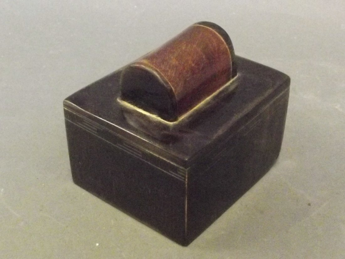 A square Chinese horn seal with rising swan decoration,: A square Chinese horn seal with rising swan decoration, 3'' x 2½''