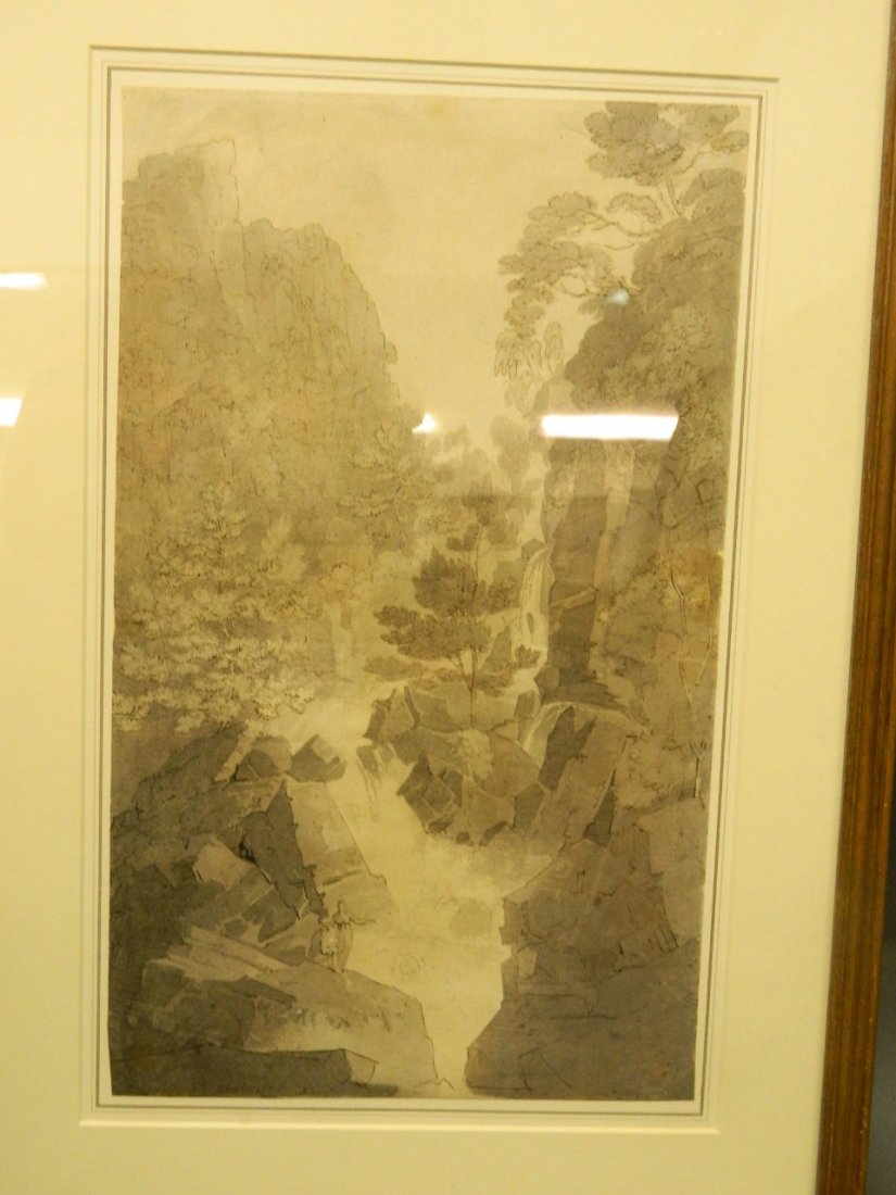 John Baverstock Knight (1785-1859), pen and brown ink: John Baverstock Knight (1785-1859), pen and brown ink and grey wash, 'Lodore Falls, Derwentwater', purchased 'Martyn Gregory, Bury Street' labelled verso, 18'' x 11''