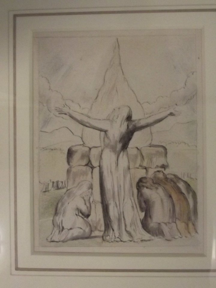John Linnell (1792 - 1882), a pen and watercolour over: John Linnell (1792 - 1882), a pen and watercolour over pencil, 'Truth To Nature', after William Blake's 'Job Sacrifice', purchased 'Martyn Gregory, St. James' with gallery label, 5'' x 4''