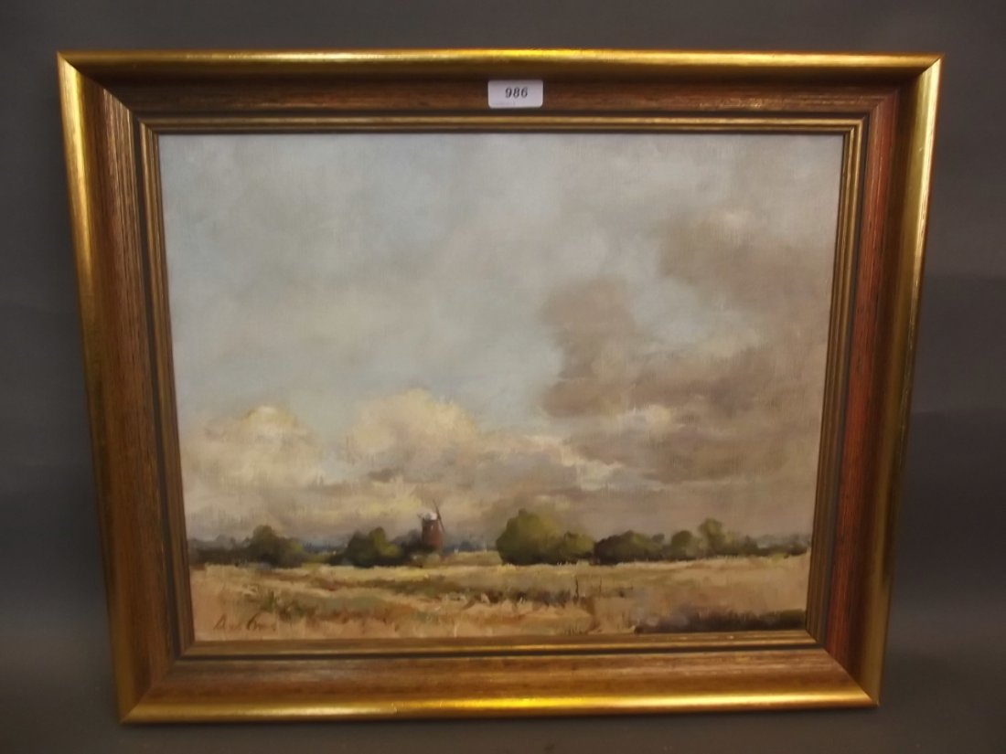 An oil on canvas, 'Norfolk Mill', signed indistinctly,: An oil on canvas, 'Norfolk Mill', signed indistinctly, image 19½'' x 15¼''