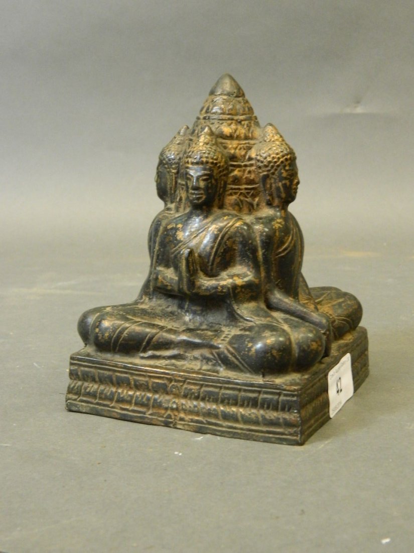 An Eastern bronze with black and gilt patination of: An Eastern bronze with black and gilt patination of Buddha in four attitudes, 6'' high