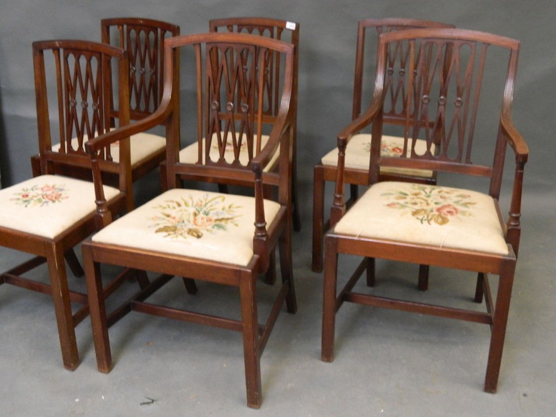 A set of six (4 and 2) Edwardian mahogany Hepplewhite: A set of six (4 and 2) Edwardian mahogany Hepplewhite style dining chairs