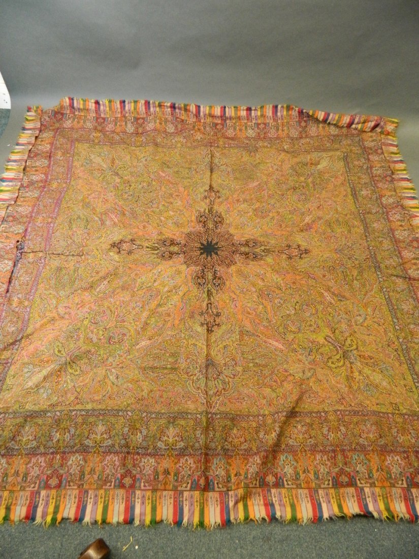 A large late C19th/early C20th Kashmiri shawl/cover: A large late C19th/early C20th Kashmiri shawl/cover with finely embroidered