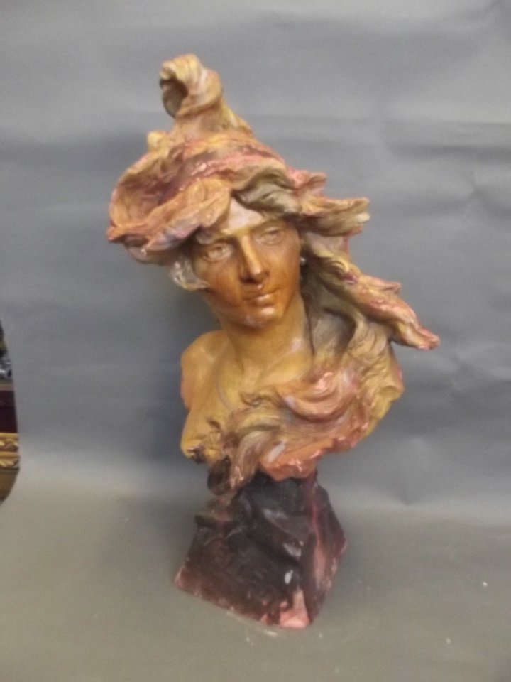 A large Art Nouveau terracotta bust of a lady,: A large Art Nouveau terracotta bust of a lady, inscribed Velleda, 26'' high