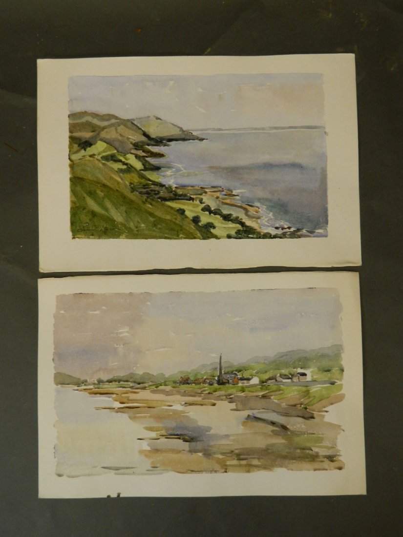 Edward Wesson, pair of unframed watercolours, coastal: Edward Wesson, pair of unframed watercolours, coastal landscapes, one signed, 22½'' x 15''