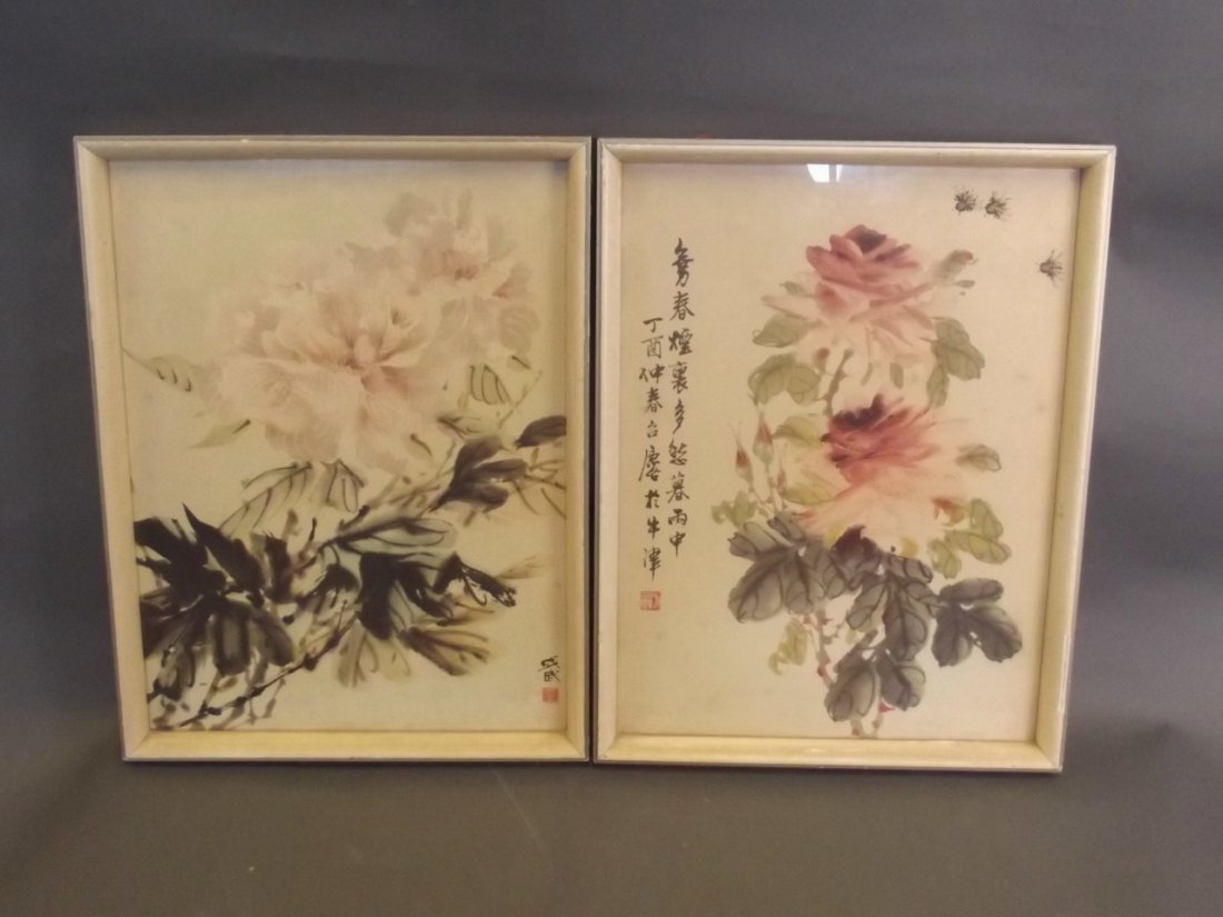 Two Chinese watercolour prints of flowering plants,: Two Chinese watercolour prints of flowering plants, 12'' x 16'', Best Bid
