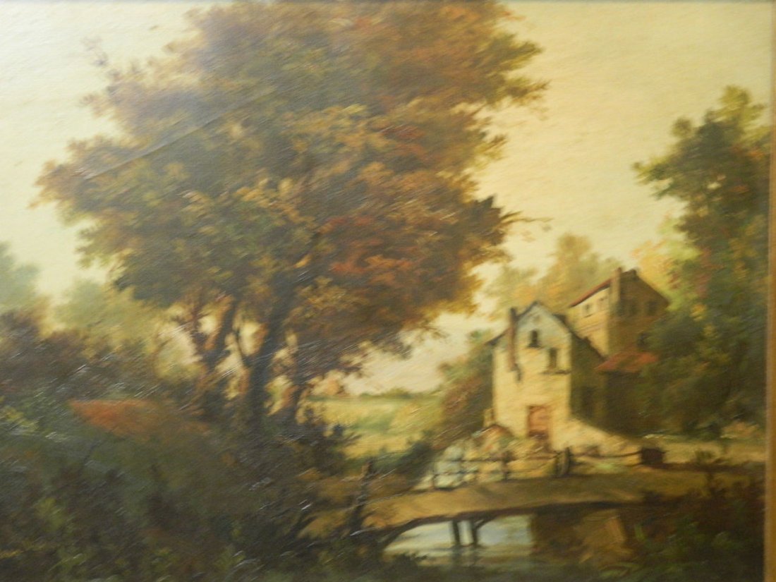 Jean Vanneur, oil on canvas, watermill and footbridge: Jean Vanneur, oil on canvas, watermill and footbridge over a mill stream, signed, 28½'' x 19½''